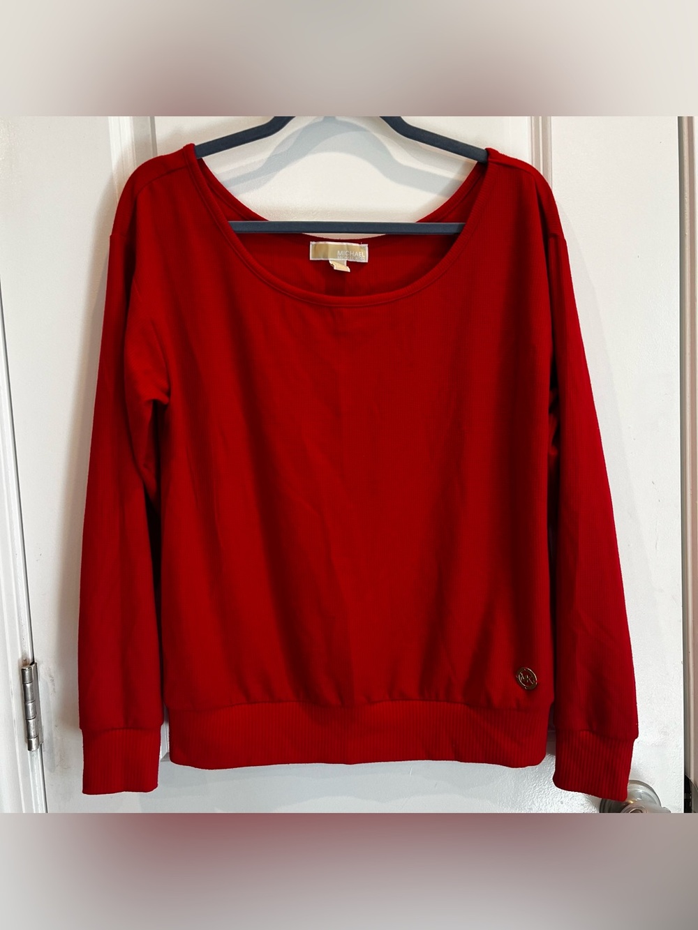 Michael Kors Women’s Scoop Neck Long Sleeve Lightweight Waffle Top Red Petite L